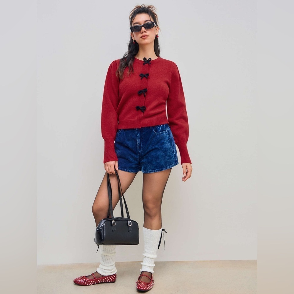 CIDER red KNIT ROUND NECKLINE BOWKNOT
CARDIGAN